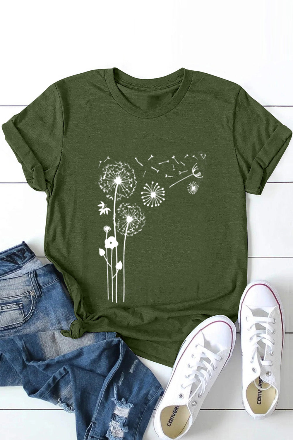Crew Neck Dandelion Print T-shirt