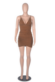 Brown Sexy Solid Split Joint V Neck Pencil Skirt Dresses