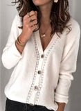 V Neck Lace Splicing Buttoned Cardigan