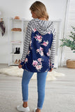 striped floral print hooded top