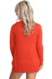 Coral Red Knit Long Sleeve Cardigan Top with Pockets