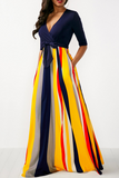 Yellow Casual Print Split Joint V Neck Cake Skirt Dresses