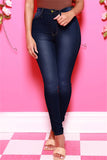 Blue Black Fashion Casual Solid Basic High Waist Skinny Jeans