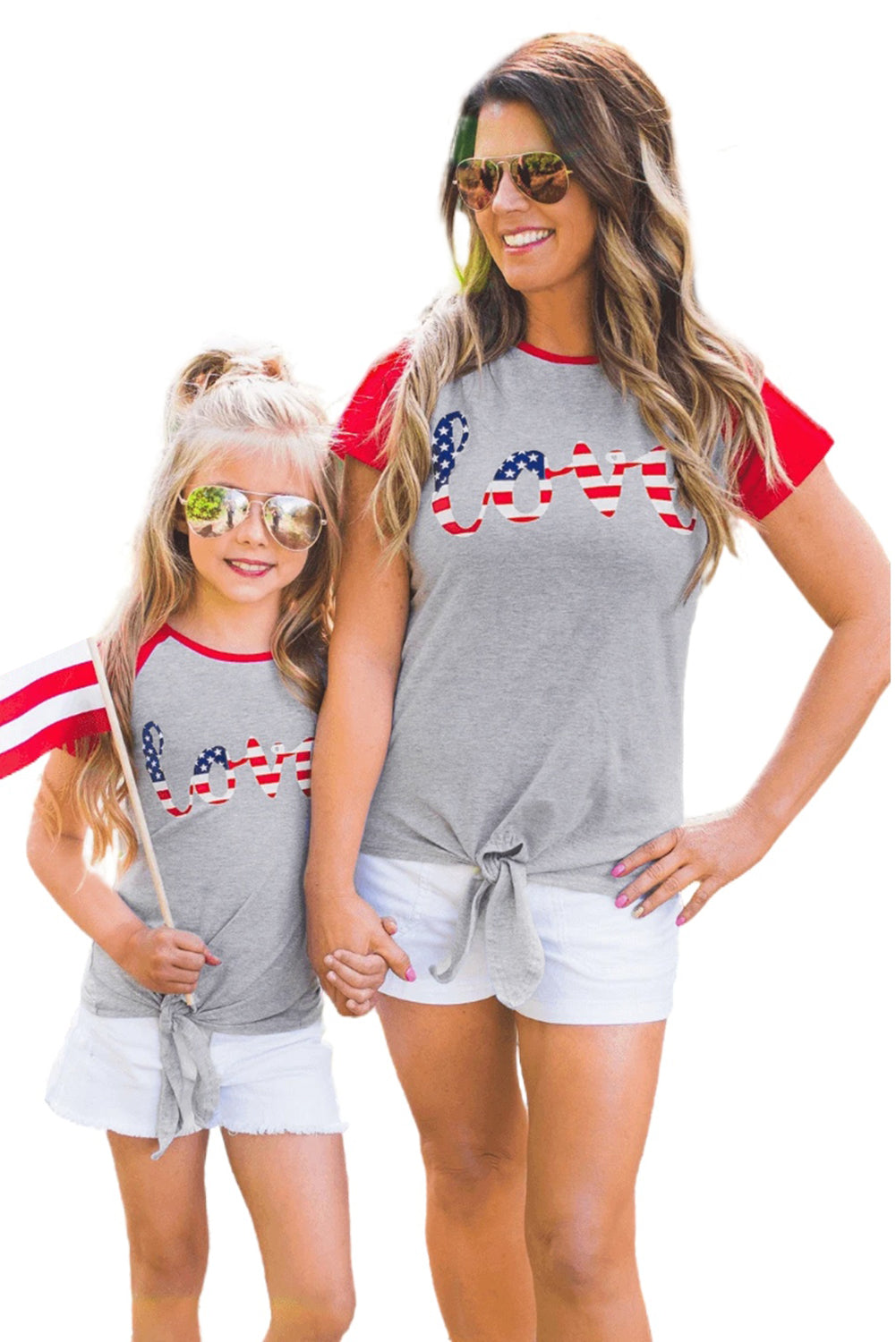 Parent-child Matching Adult Love Flag Patchwork T-shirt