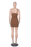 Brown Sexy Solid Split Joint V Neck Pencil Skirt Dresses