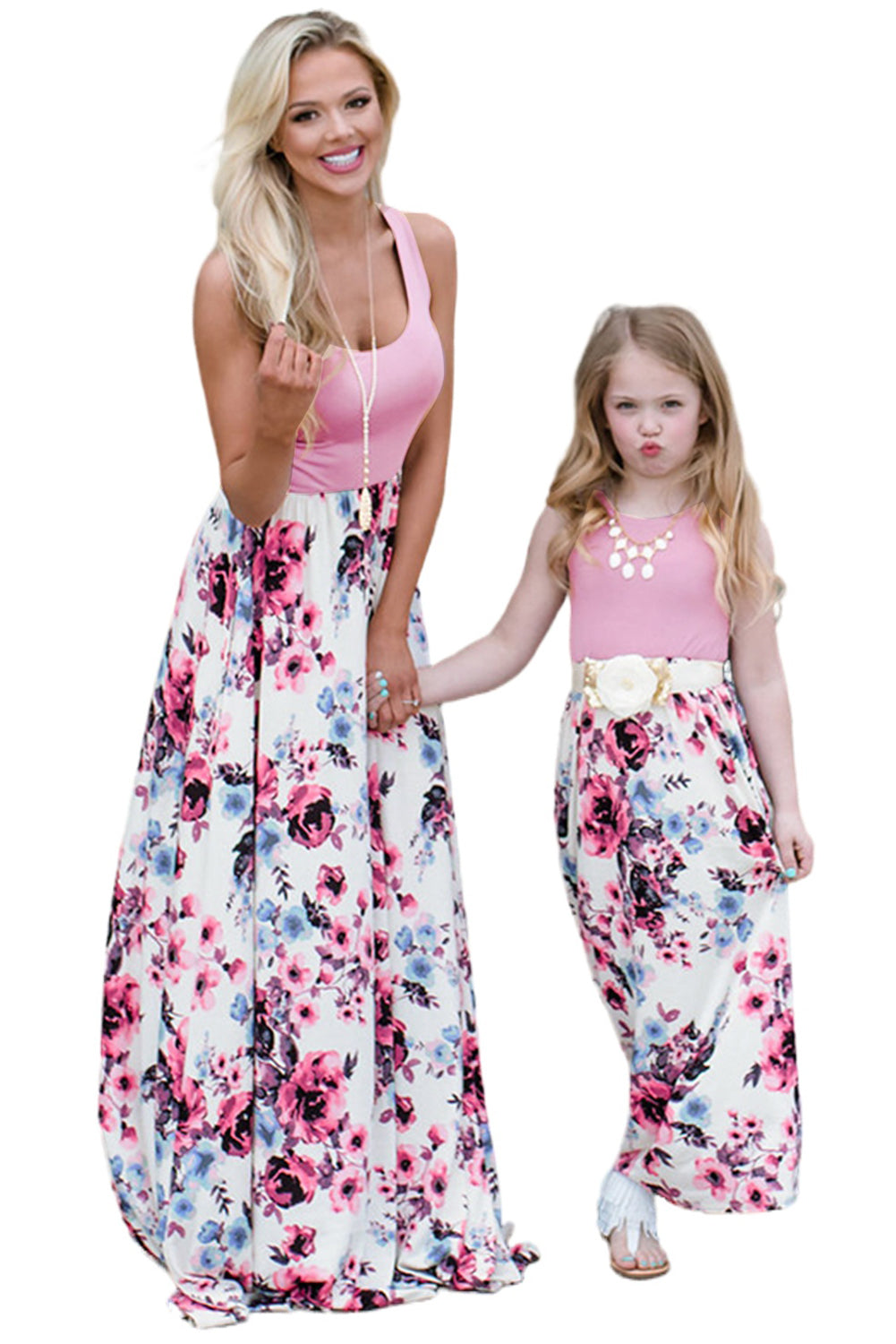 Mom and Daughter Matching Sleeveless Floral Print Kid's Maxi Dress