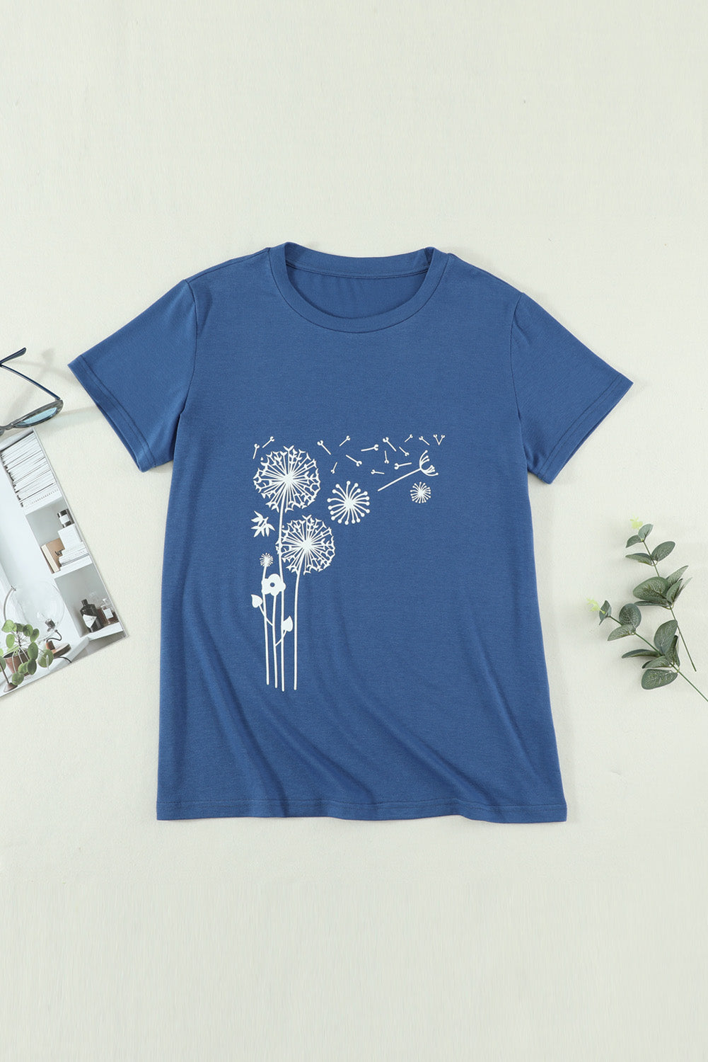 Crew Neck Dandelion Print T-shirt
