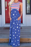Stripes and Stars Sleeveless Maxi Dress with Pockets