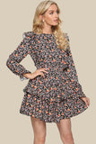 floral ruffle shoulder flounce sleeve layered dress