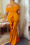 Yellow Elegant Solid Split Joint Off the Shoulder Trumpet Mermaid Dresses