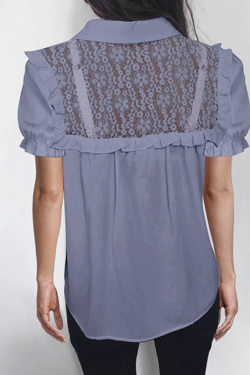 Casual Lace Patchwork Short Sleeve Shirt
