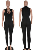 Black Fashion Sexy Solid Hollowed Out U Neck Skinny Jumpsuits