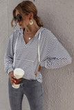 Striped Pullover V Neck Pocketed Hoodie
