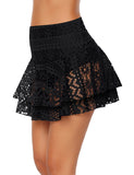Layered Hollow-Out Lace Swim Skirt