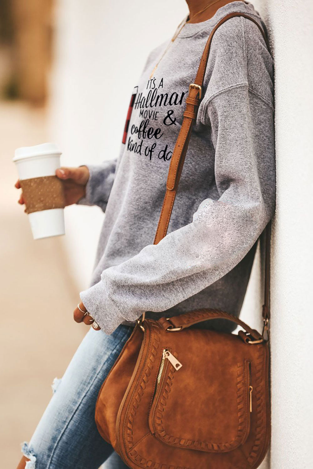 Coffee and Slogan Print Pullover Sweatshirt