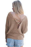 Khaki Cross Back Hollow-out Sweater