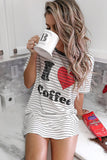 I Love Coffee Graphic Striped Pajamas Dress