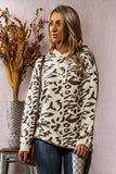 Beige Leopard Print Long Sleeve Hooded Sweatshirt