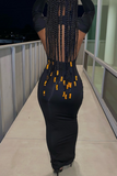 Black Sexy Solid Backless Half A Turtleneck Pencil Skirt Dresses