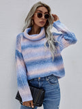 gradient stripes rib knit funnel neck sweater
