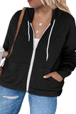 Plus Size Zipper Down Hooded Coat with Pocket