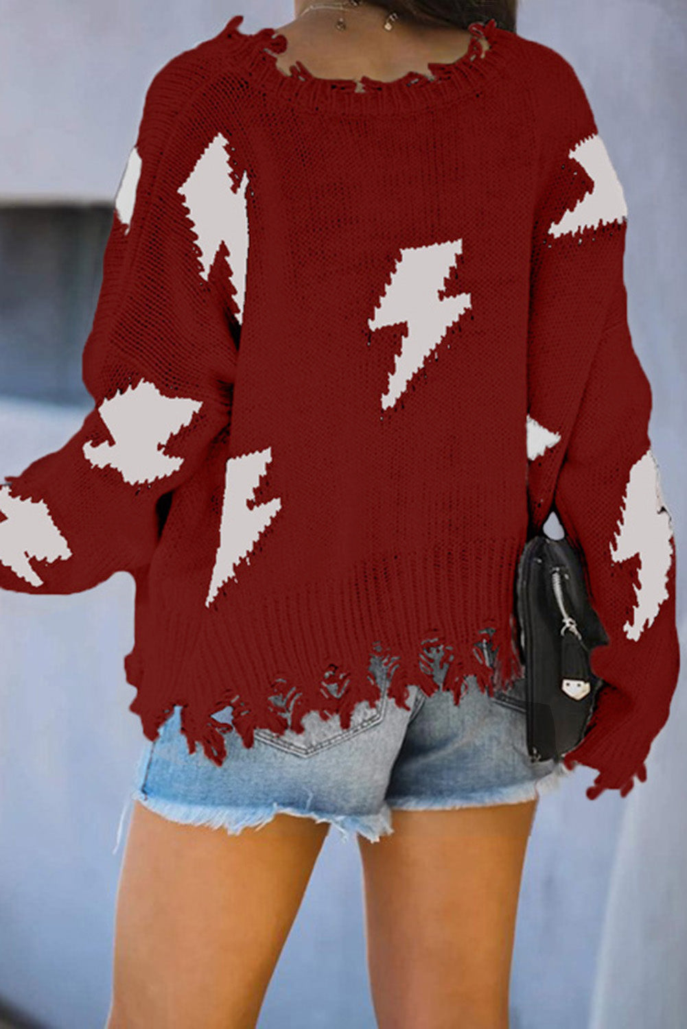 Distressed Knit Bolt Sweater