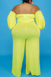 Yellow Sexy Solid Bandage Split Joint Off the Shoulder Plus Size Jumpsuits