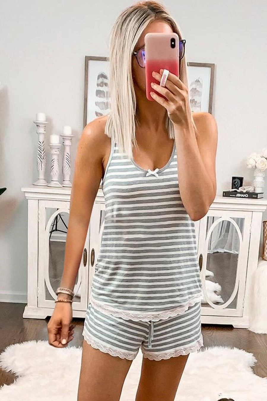 Striped Tank Top and Shorts Lounge Set