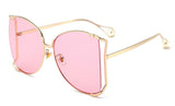 oversize square metal hollow frame sunglasses