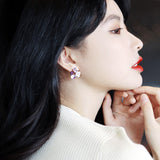 crystal rhinestone flower stud earring