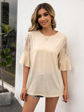 lace flared sleeve round neck top