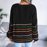 striped v neck lantern sleeve sweater