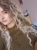 ombre curly 80s wig with bangs