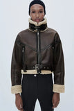 faux leather thick sheepskin stand collar jacket