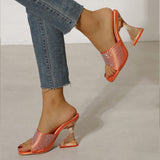 rhinestone detail transparent square high heels
