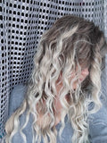 ombre curly 80s wig with bangs