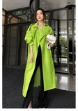oversized bright belt loose leather trench coat