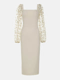 strapless embroidered lace mesh sleeves party dress