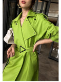 oversized bright belt loose leather trench coat