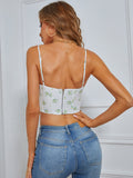 floral bustier boning push up padded pile collar crop top