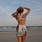 print tracksuits backless corset crop top high waist mini skirts