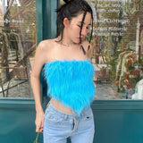 y2k feather patchwork lace up tank top