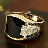 18k gold filling inlaid black stone zircon punk ring