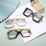 marble frame chain clear square sunglasses