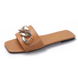 square toe chain slip on flat slide