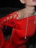 cut out off shoulder lace up maxi dress