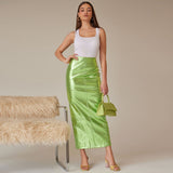 sparkly high waisted slit long skirt