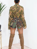 camouflage raw tassel zipper ripped hipster shorts
