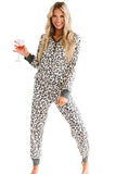 Beige Leopard Printed Button Pajamas Set