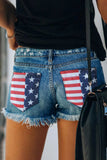American Flag Pocket Distressed Raw Hem Denim Shorts